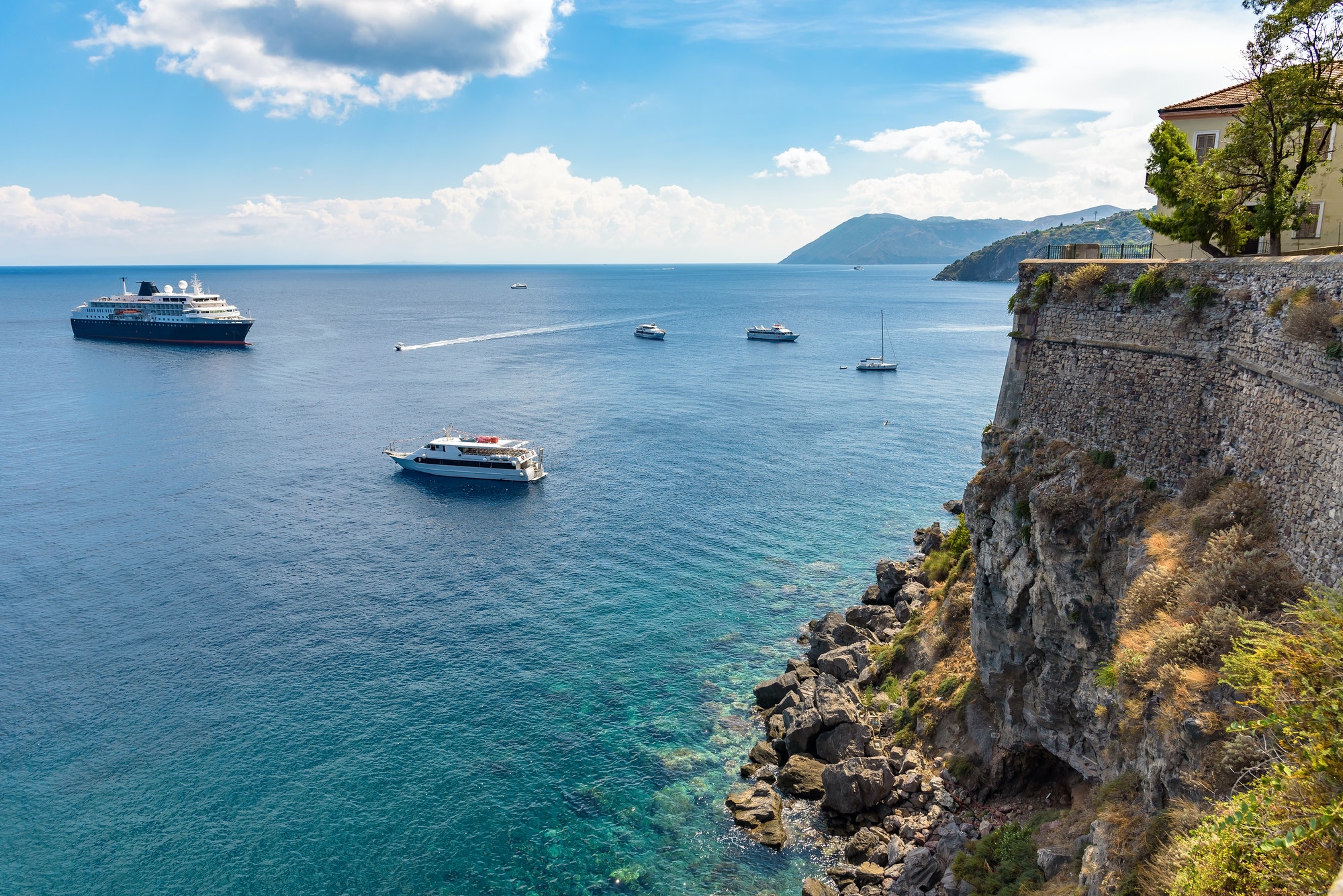 Ships at the coast of Lipari Island